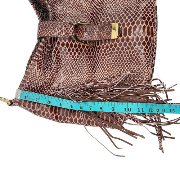 GILI NEW Brown Genuine Leather Textured Croc Reptile Fringe Shoulder Bag Purse - Picture 9 of 13